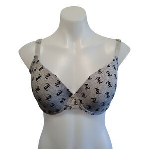 Juicy Couture Intimates Underwire  Lined Bra 36D Gray Logo Print New With No Tag